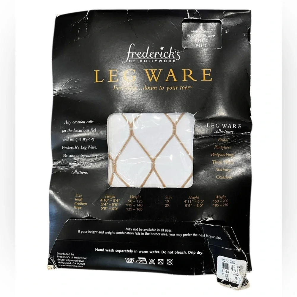 Frederick’s of Hollywood large fence deadstock NWT Fishnet nude Pantyhose M/L